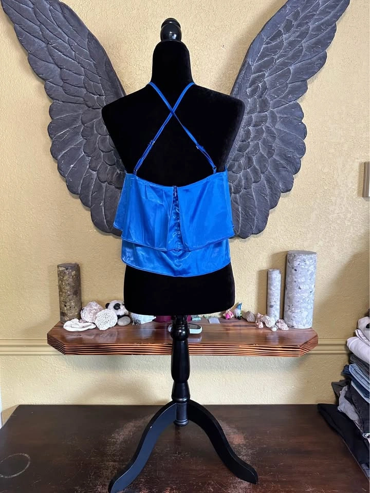 Another Story Blue Halter Layered Crop Dressy Top - photo 4