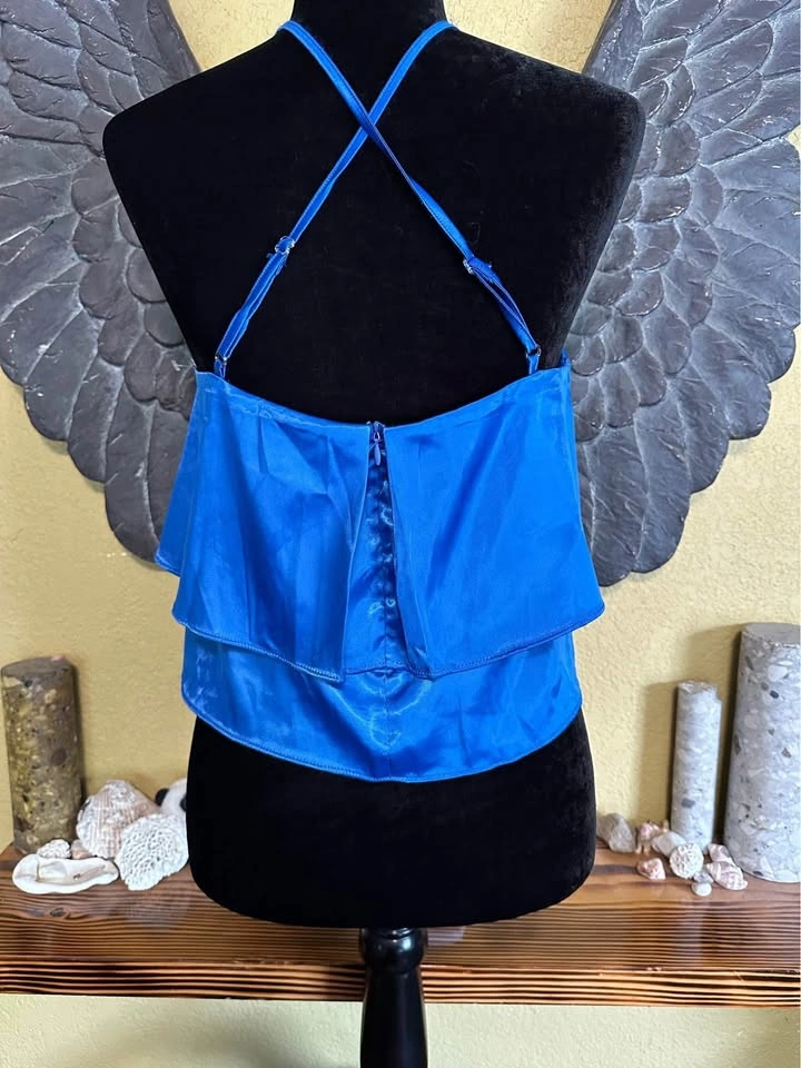 Another Story Blue Halter Layered Crop Dressy Top - photo 5