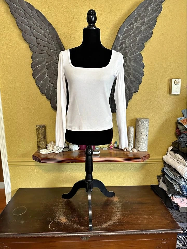 TNA White Square Neck Longsleeve Top