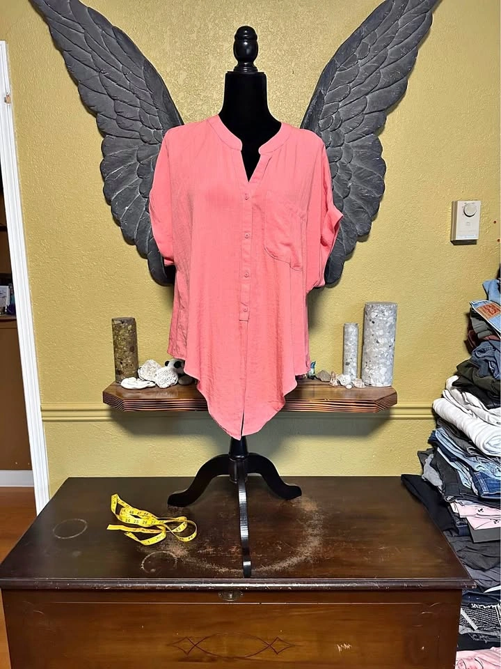 Tahari Front Tie Pink Button-Up Top