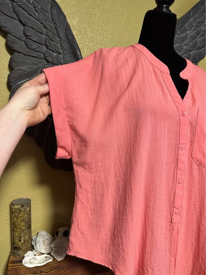 Tahari Front Tie Pink Button-Up Top - photo 2
