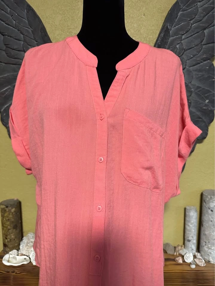 Tahari Front Tie Pink Button-Up Top - photo 3