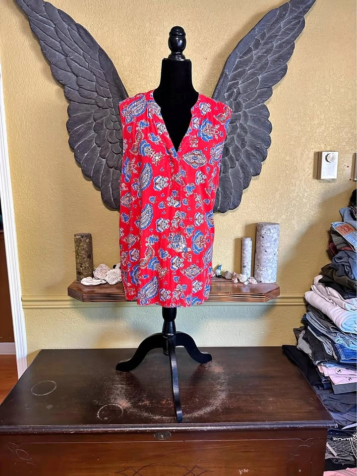 Cynthia Rowley Floral Paisley Red Sleeveless Top