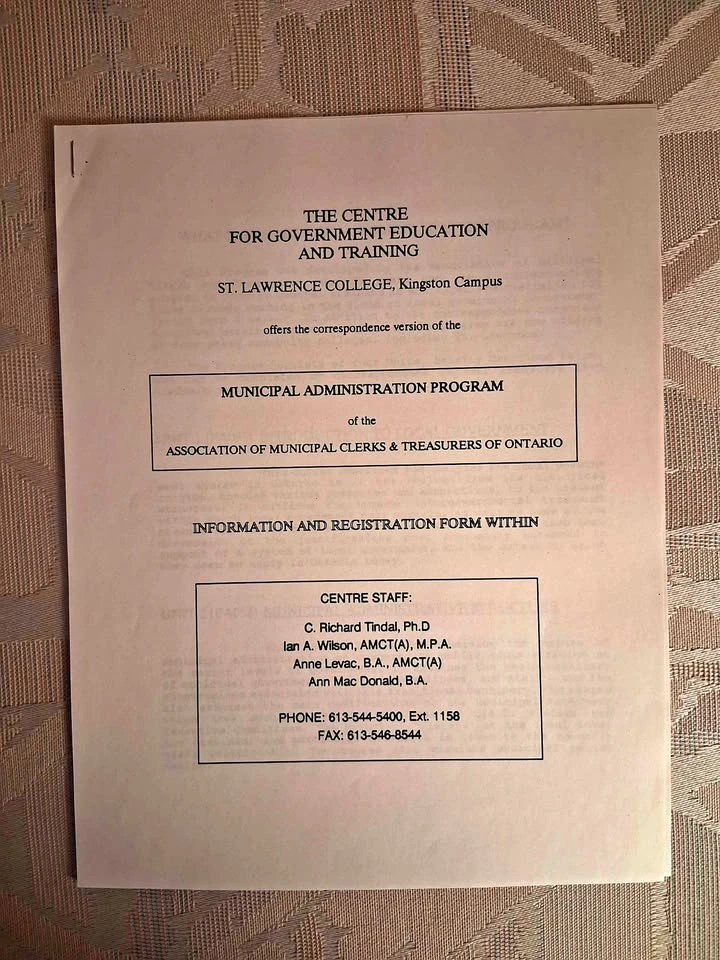 Vintage 1987 St. Lawrence College Kingston Municipal Document