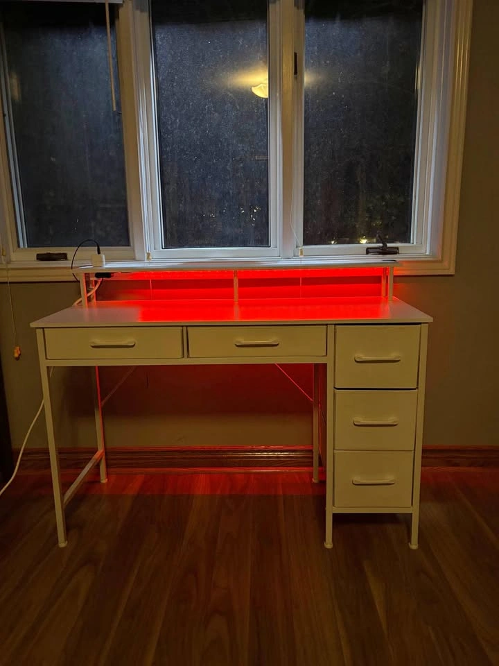 Home Office Desk with LED Lights and Power Outlets