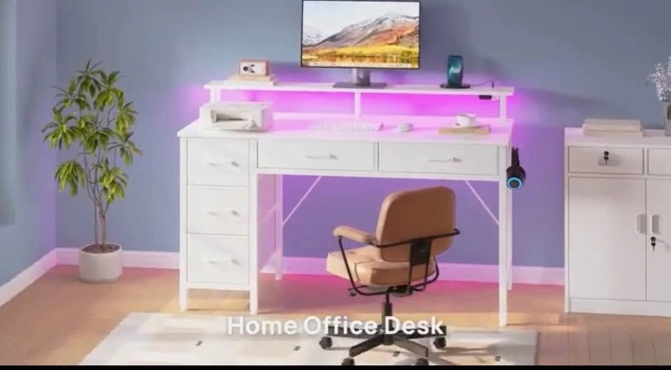 Home Office Desk with LED Lights and Power Outlets - photo 5