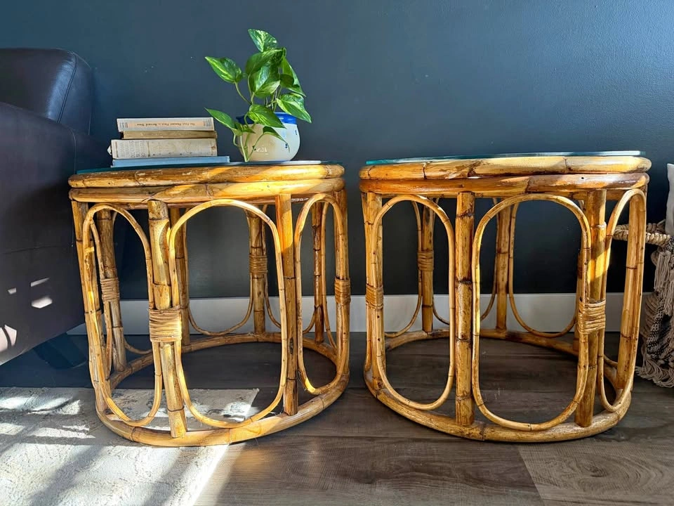 vintage bamboo side tables | 21”x19”