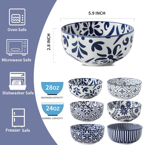 Soup Bowls, 28 Ounce Ceramic Cereal Bowls Set of 6 - photo 3