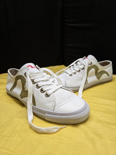 EVISU Seagull Logo White Gold Canvas Sneakers Mens US 9