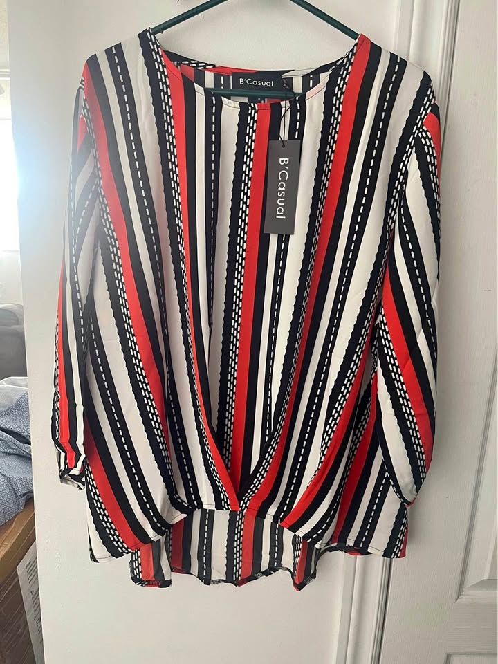 Red and black striped blouse