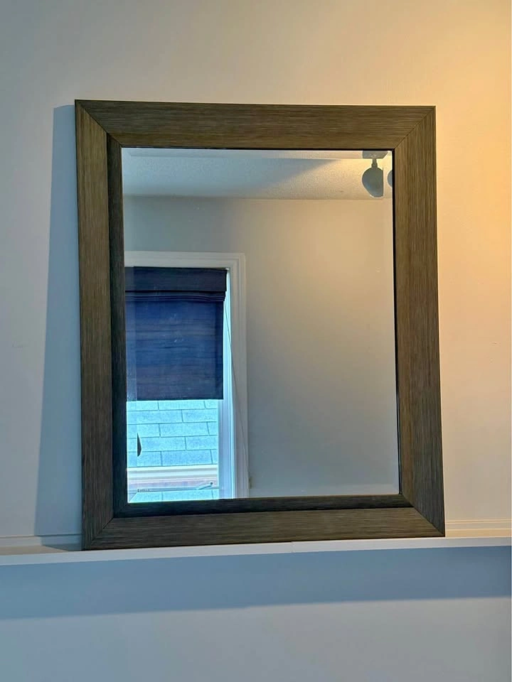 Rectangular Wall Mirror with Wood Grain Frame