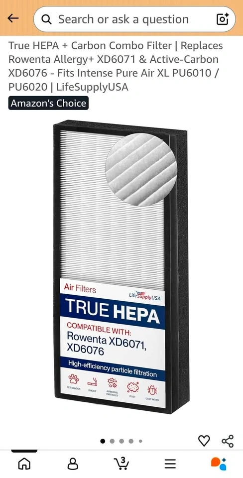 True HEPA + Carbon Combo Filter for Rowenta XD6071 & XD6076 - photo 2