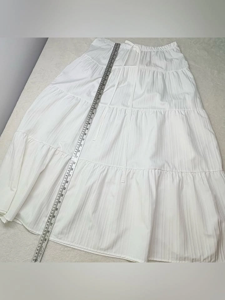 Ryaiwi White Tiered Maxi Skirt Striped Faux Drawstring XL NWOT - photo 5