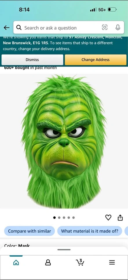 Grinch Mask and Furry Green Gloves Set- ADULT Size