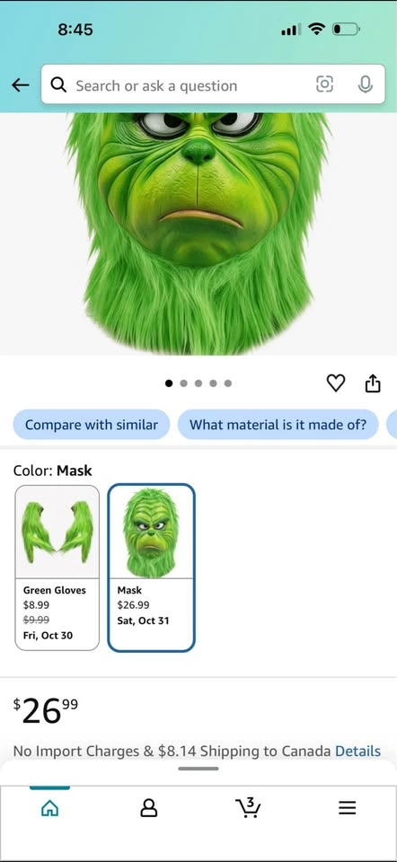 Grinch Mask and Furry Green Gloves Set- ADULT Size - photo 3