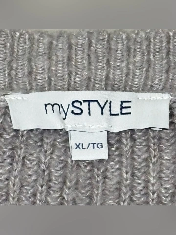 MyStyle Long Open Ribbed Knit Cardigan Grey White Striped XL - photo 3