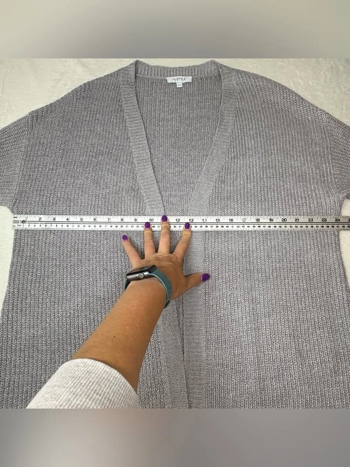 MyStyle Long Open Ribbed Knit Cardigan Grey White Striped XL - photo 5