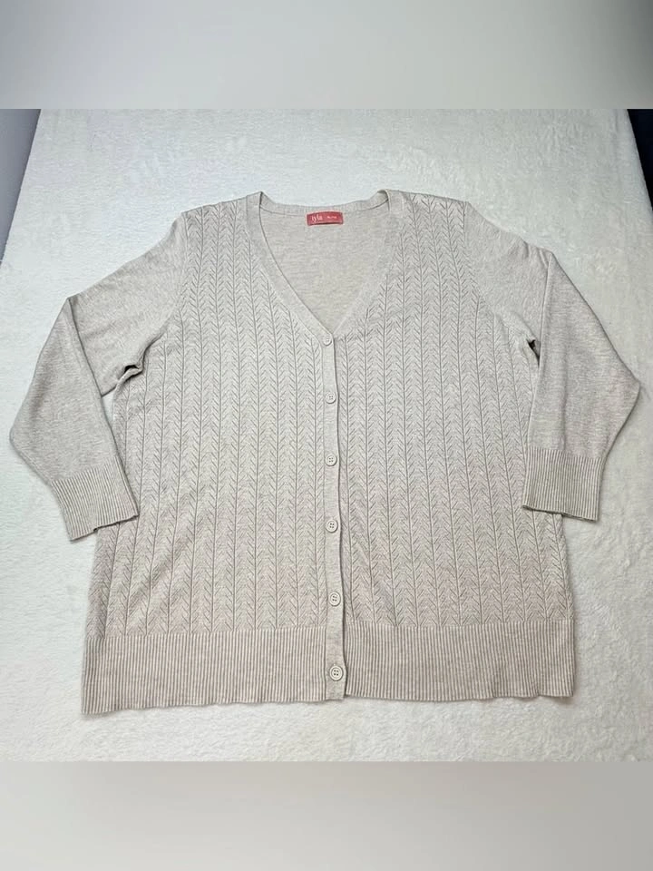 Iyla Neutral Beige V Neck Button Down Knit Cardigan XL - photo 2