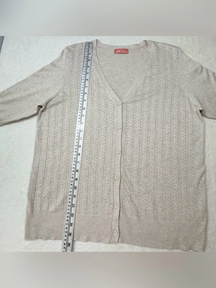 Iyla Neutral Beige V Neck Button Down Knit Cardigan XL - photo 4