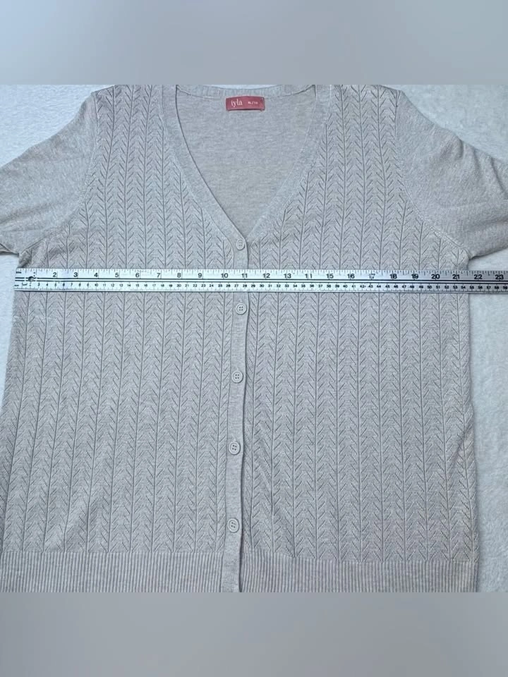 Iyla Neutral Beige V Neck Button Down Knit Cardigan XL - photo 5