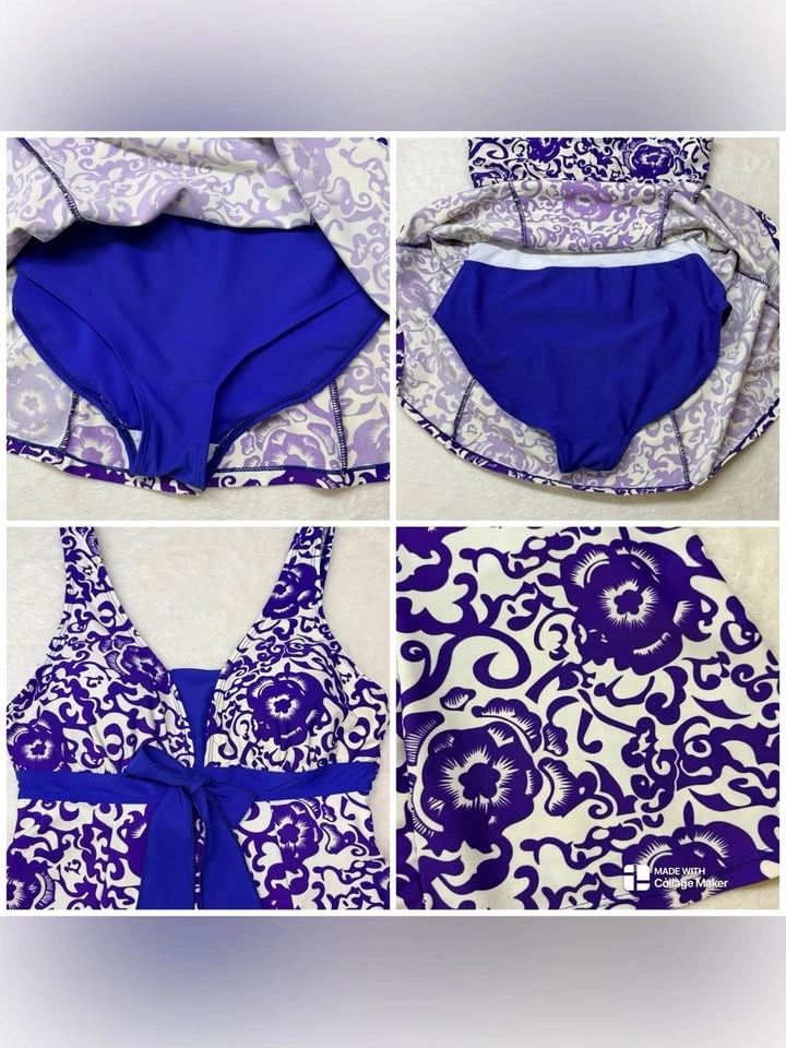 Wantdo Purple Floral Swimdress One Piece Swimsuit Size 10 - photo 3
