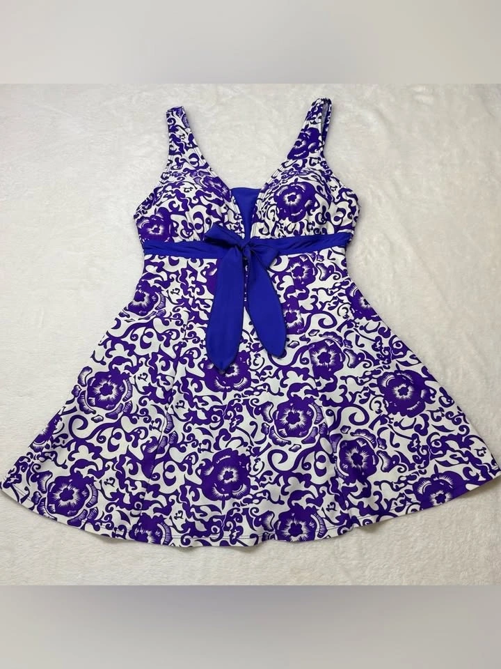 Wantdo Purple Floral Swimdress One Piece Swimsuit Size 10 - photo 4