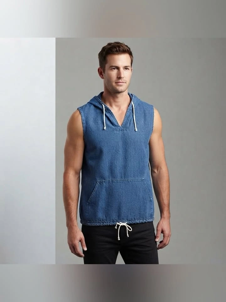 California Rush Vintage Y2K Sleeveless Denim Chambray Hoodie