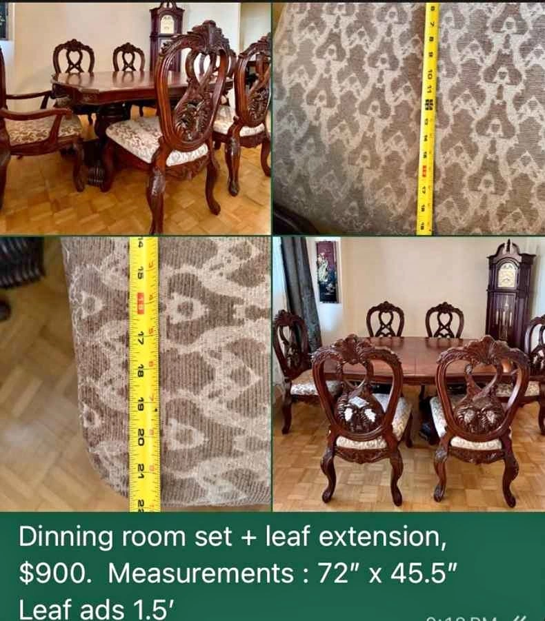Dining room set, table and chairs + leaf