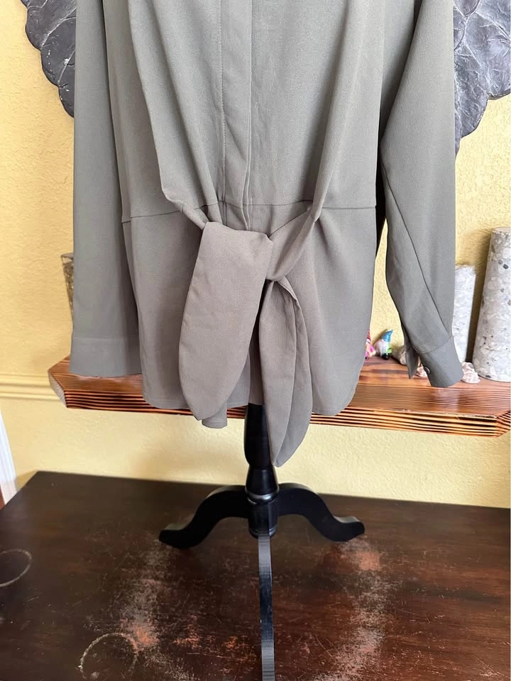 INC Olive Button Down Front Tie Blouse - photo 2