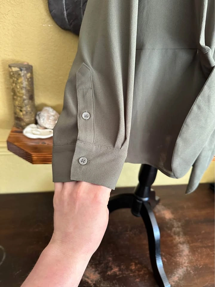 INC Olive Button Down Front Tie Blouse - photo 4