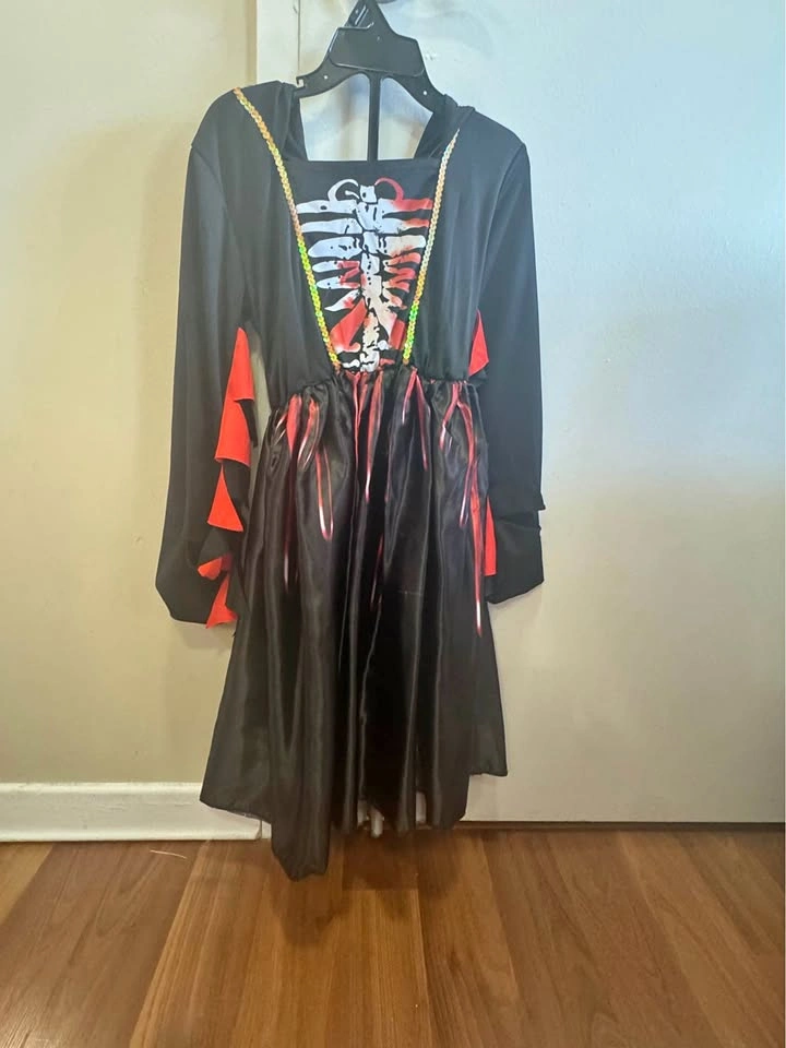 Girls Vampire Skeleton Halloween Costume Dress - Size Small