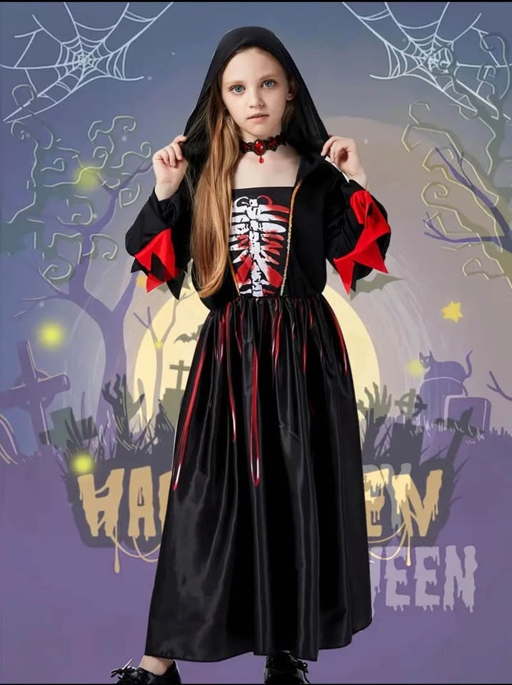 Girls Vampire Skeleton Halloween Costume Dress - Size Small - photo 3