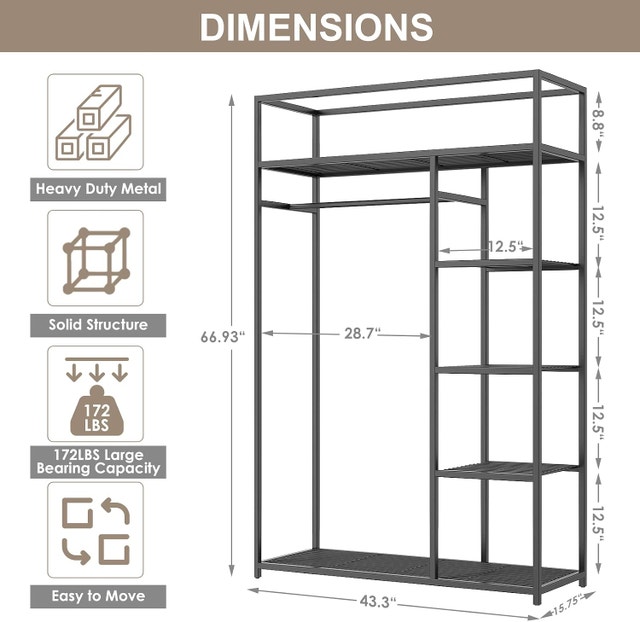 NEW Heavy Duty Garment Rack, Metal Closet Organizers - photo 2