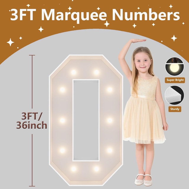 NEW 3FT Large White Marquee Number, Light Up "0" Zero - photo 2