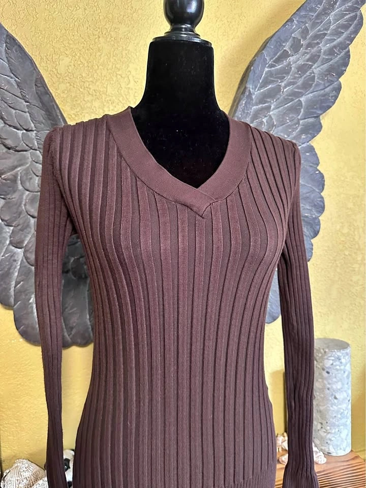 Rapture Wear Brown Ribbed V-Neck Sweater