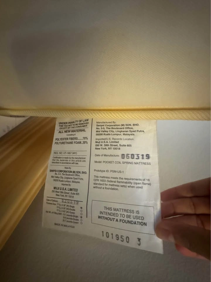 Muji Pocket Coil Single Twin Mattress - With Foam Topper - photo 3
