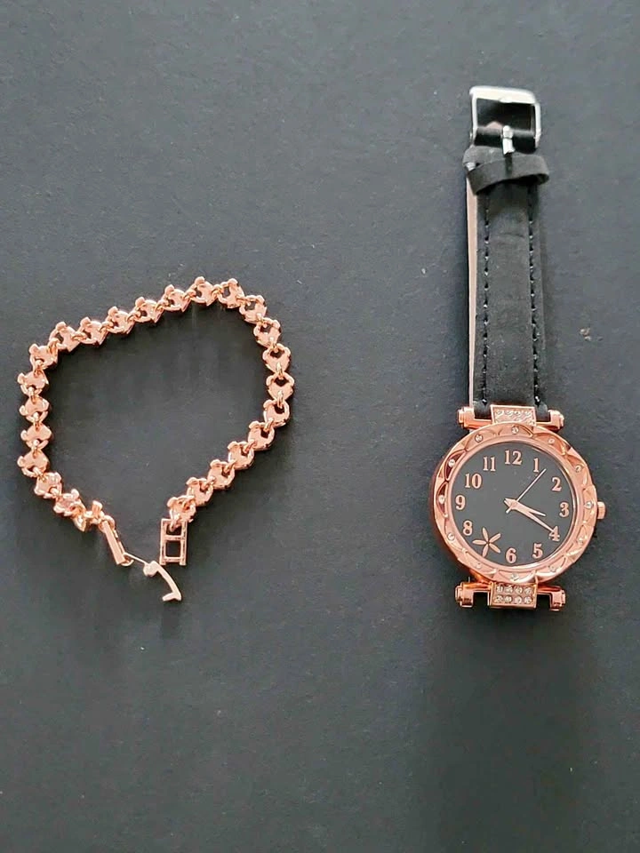 Rose Gold-Toned Watch and Bracelet Set