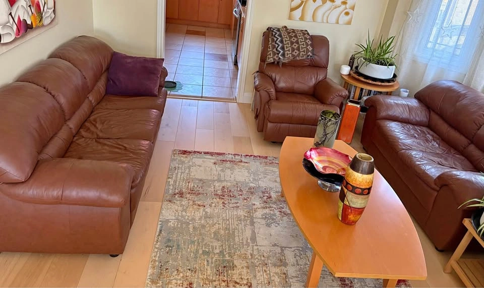 Living room set, Brown Leather Sofas and Recliner chair, plus ta