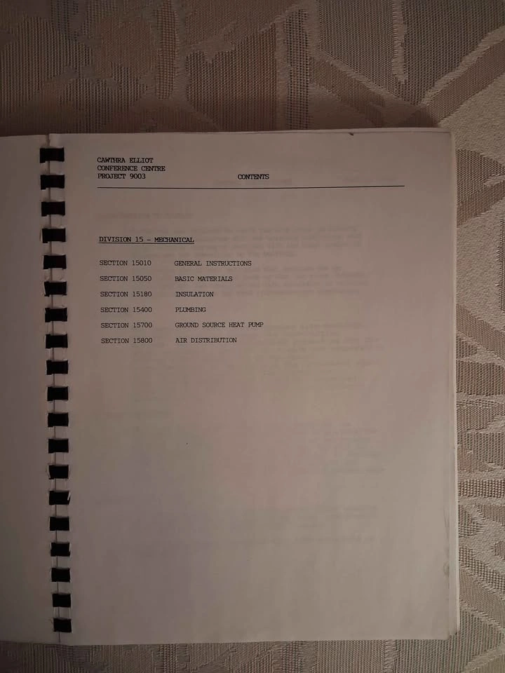 Vintage 1989 Cawthra Elliot Conference Centre Mechanical Specifi - photo 2