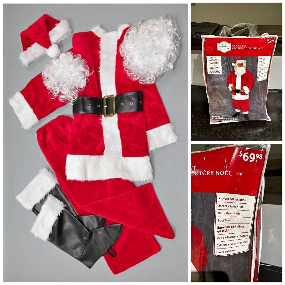 New - Holiday Time 7pc Santa Suit Set (one-size-fits-most)