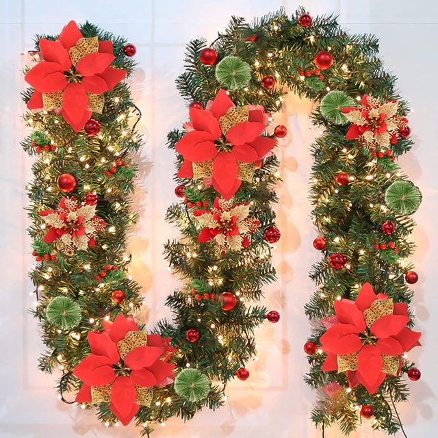 9ft Pre-Lit Christmas Garland – Red & Green Holiday Decorations - photo 2