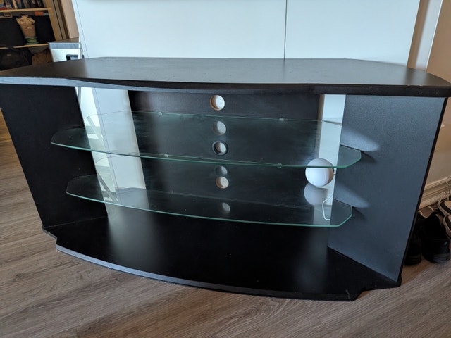 Wood TV Stand with Glass Shelves (Black)