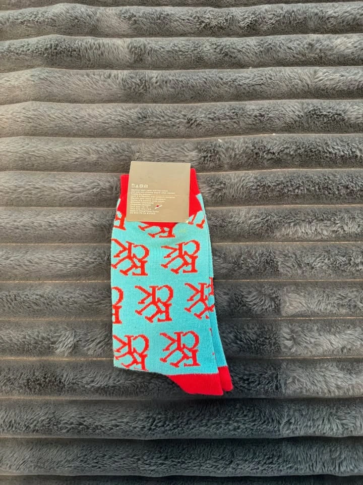 Gag Gift Novelty Socks – Turquoise Blue and Red Monogram Print - photo 2