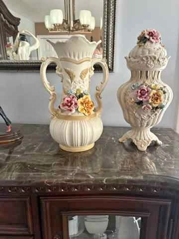 Capodimonte Style Floral Ceramic Vases - Set of 2
