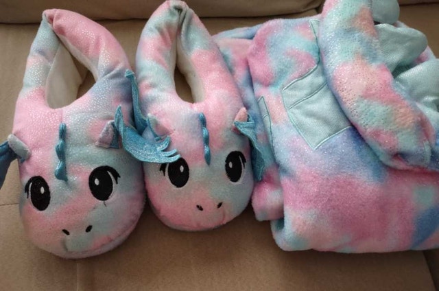 Justice Dragon Onesie Size Large & slippers