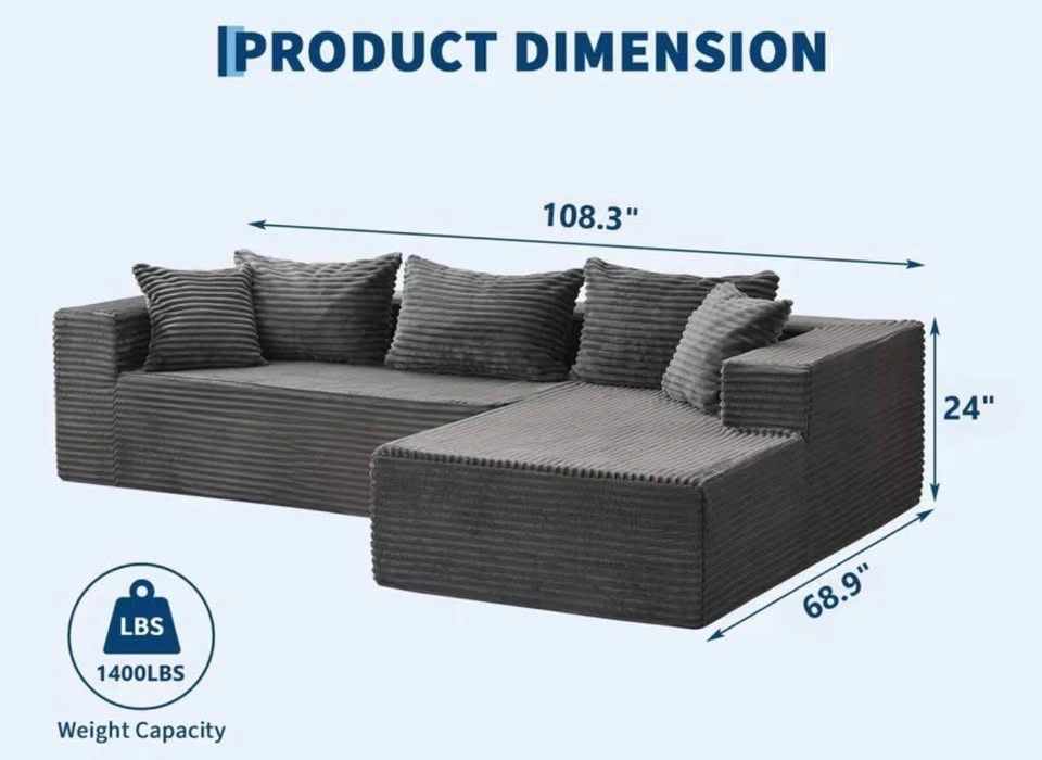 Modular L-Shaped Sectional Sofa – Corduroy Memory Foam - photo 5