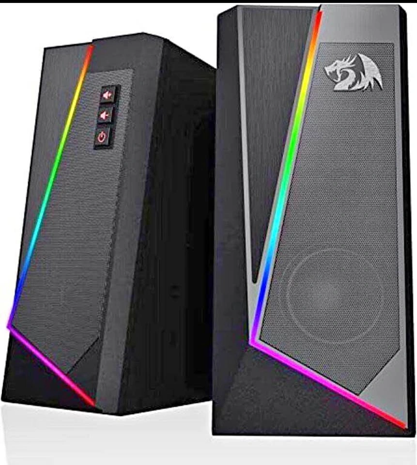 Sleek pair black gaming speakers with RGB lighting