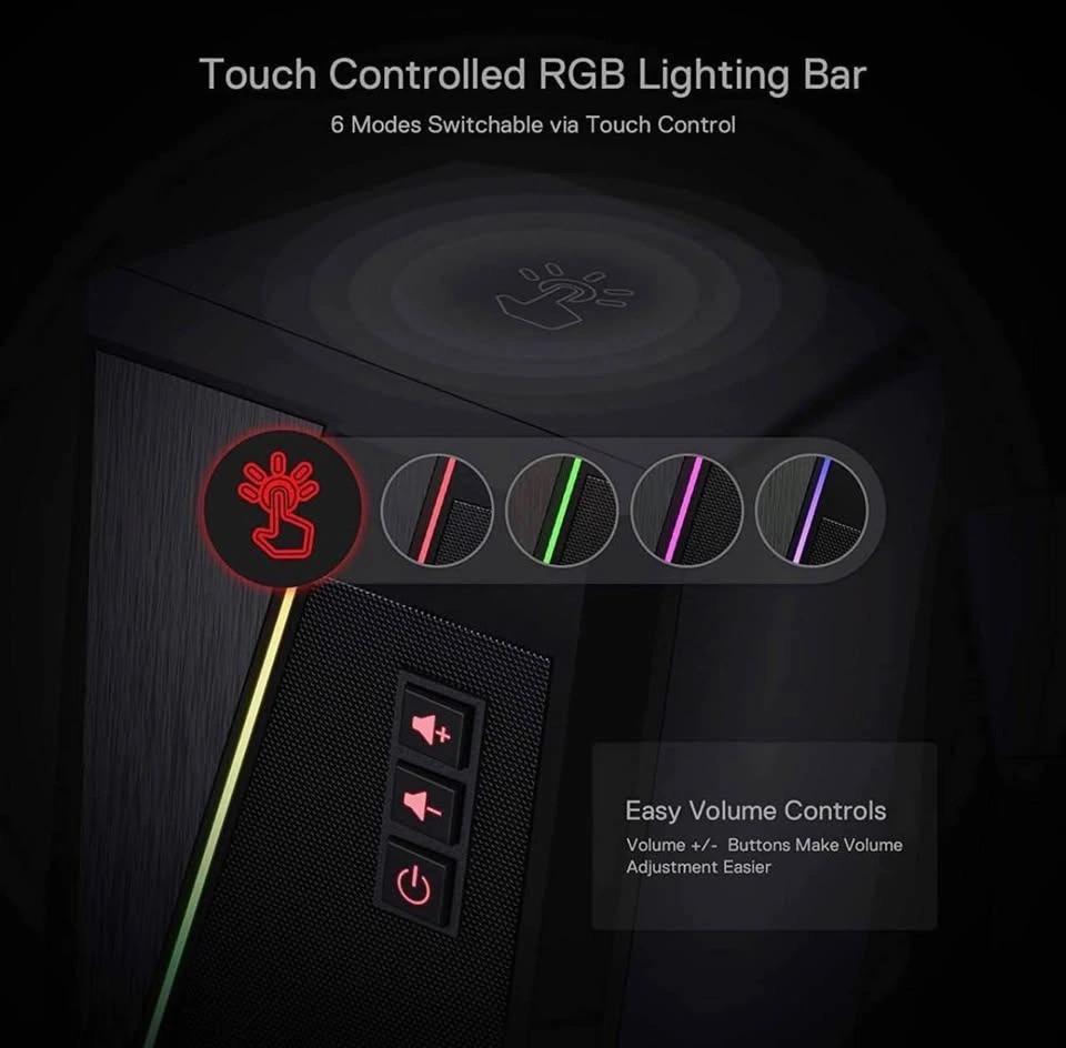 Sleek pair black gaming speakers with RGB lighting - photo 2