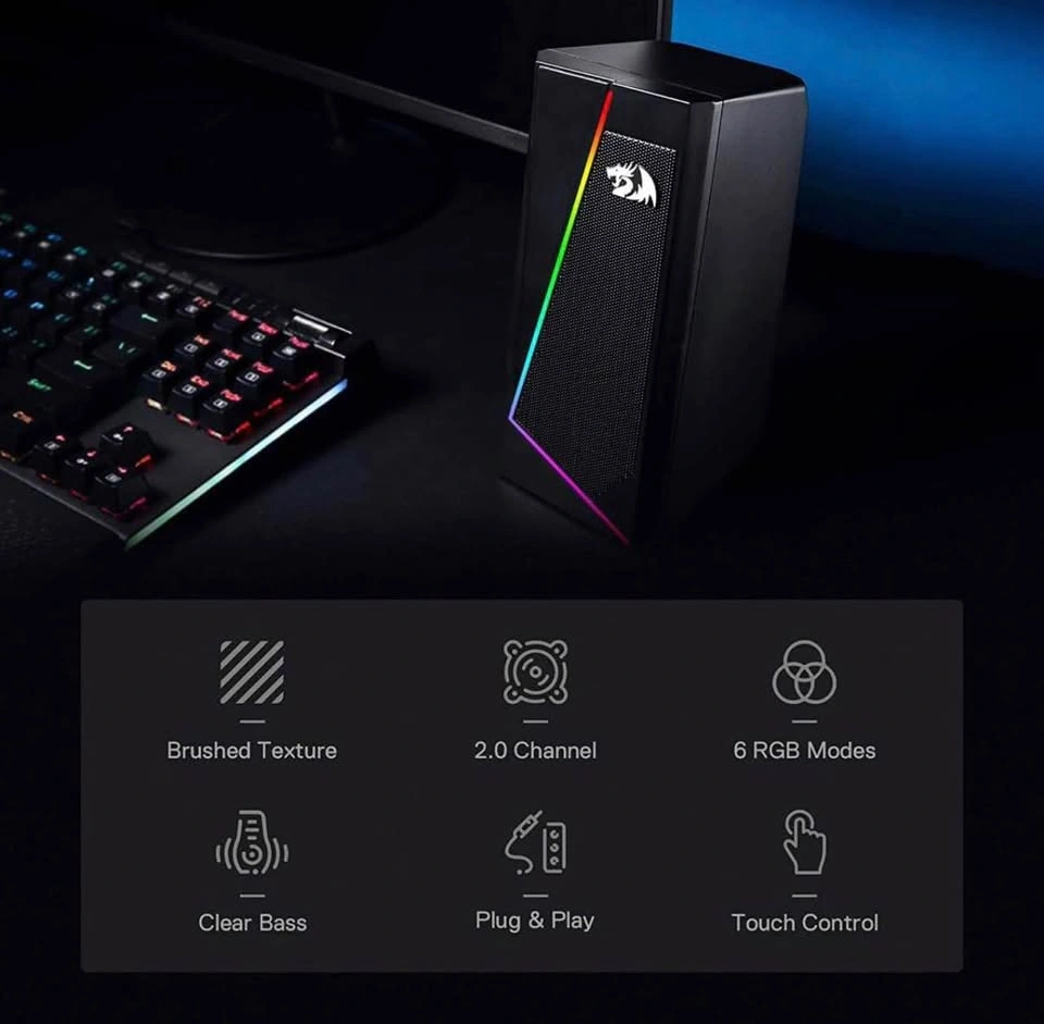 Sleek pair black gaming speakers with RGB lighting - photo 3