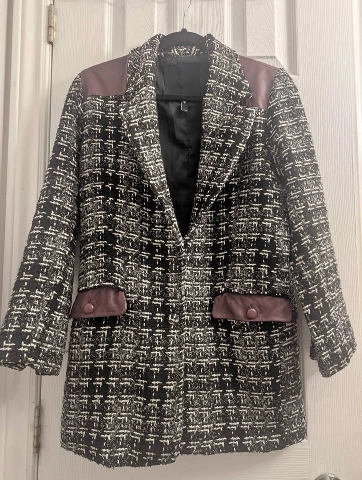 Black & White Tweed Blazer Coat – XS